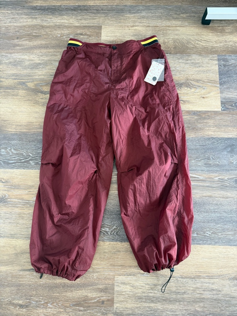 Free People NWT Parachute Pants Mahogany Nylon Track Pants Elastic Hem Size S
